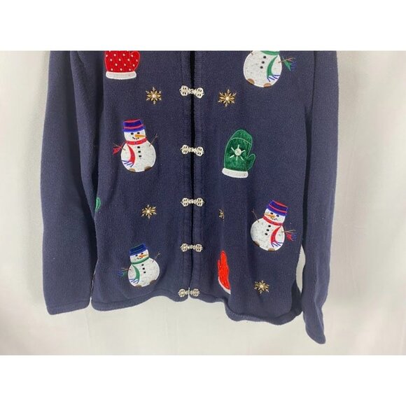 Crystal Kobe Navy Snowman Ugly Christmas Cardigan Sweater Women's Large. - Picture 8 of 11